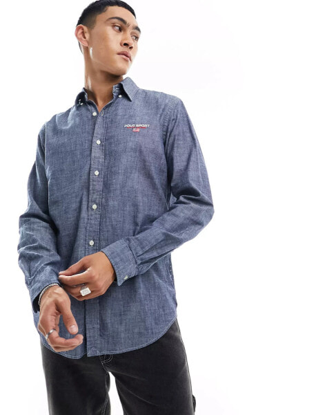 Polo Ralph Lauren Sport Capsule logo denim shirt classic oversized fit in dark indigo