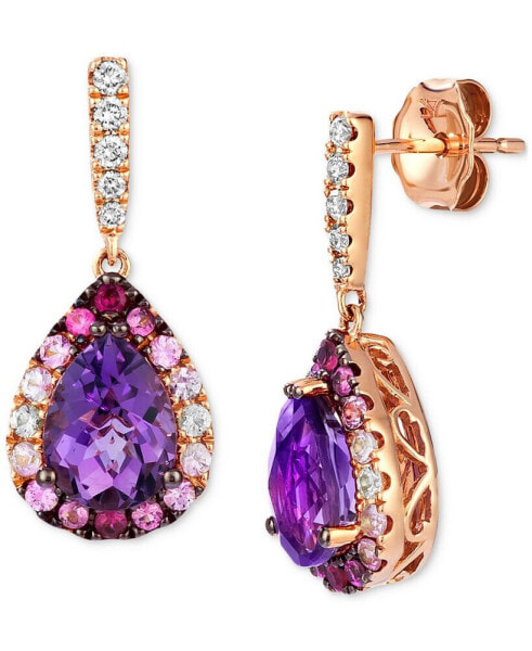 Multi-Gemstone (2-1/2 ct. t.w.) & Nude Diamond (1/8 ct. t.w.) Pear Halo Drop Earrings in 14k Rose Gold