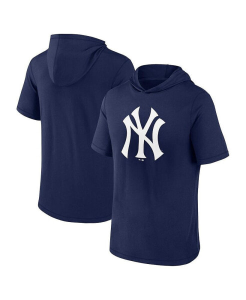 Men's Navy New York Yankees Short Sleeve Hoodie T-shirt