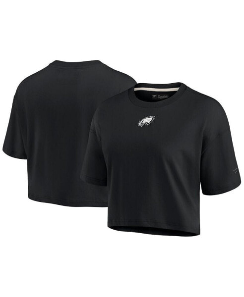 Women's Black Philadelphia Eagles Super Soft Boxy Short Sleeve Cropped T-shirt