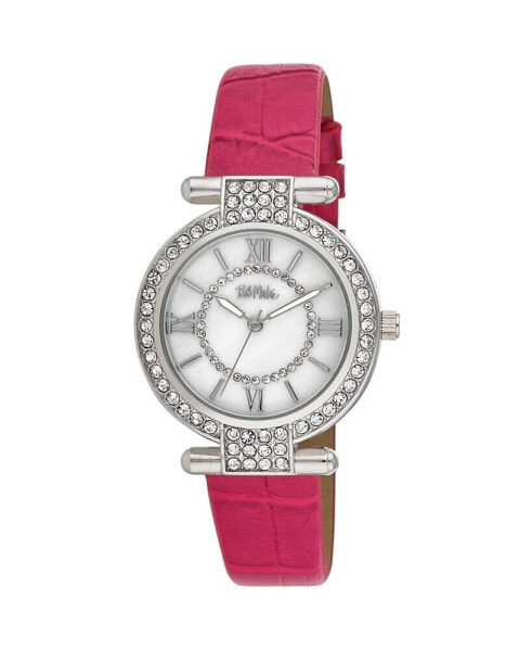 Women's Pink Polyurethane Strap Stone Encrusted T-Bar Watch, 35mm