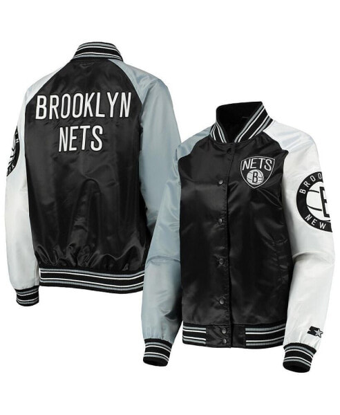 Women's Black, Gray Brooklyn Nets The Prospect Raglan Full-Snap Jacket