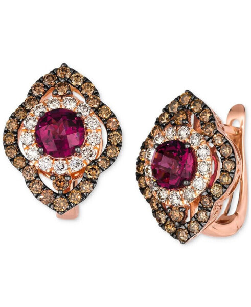 Pomegranate Garnet (1-7/8 ct. t.w.) & Diamond (1-1/2 ct. t.w.) Leverback Earrings in 14k Rose Gold