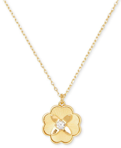 kate spade new york gold-Tone Heritage Bloom Pendant Necklace, 16" + 3" extender