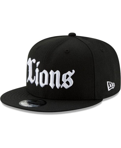 Men's Black Detroit Lions Gothic Script 9FIFTY Snapback Hat
