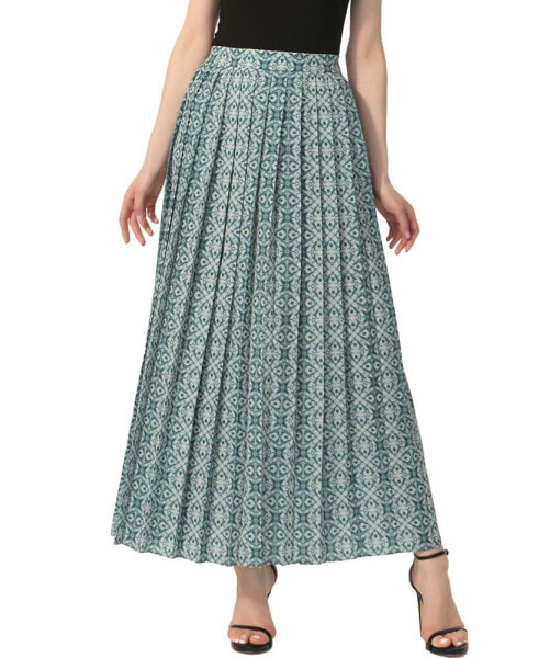 Women's Print Box Pleat Maxi Skirt