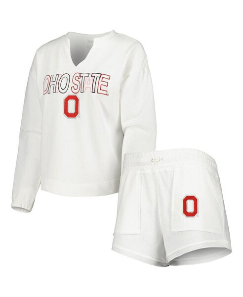 Пижама Concepts Sport женская белая Ohio State Buckeyes Sunray Notch Neck с длинным рукавом