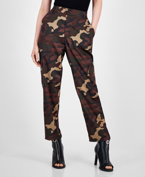 Women's Camo Washed Satin Cargo Pants, Created for Macy's