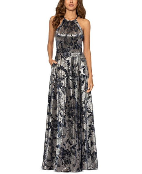 Petite Floral Halter-Neck Gown