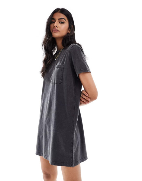 JDY mini pocket t-shirt dress in wash black