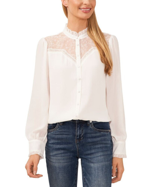 Women's Lace Inset Ruffle Collar Shirt