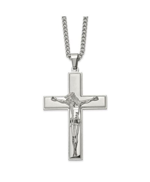 Chisel polished Crucifix Pendant on a Curb Chain Necklace