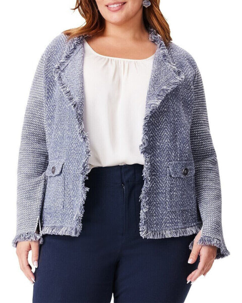 Nic+Zoe Plus Fringe Mix Knit Pocket Jacket Women's