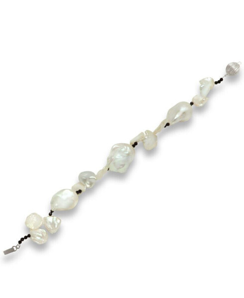 Cultured Freshwater Baroque Pearl (11 & 13mm) & Black Spinel (4-1/2 ct. t.w.) Bracelet in Sterling Silver