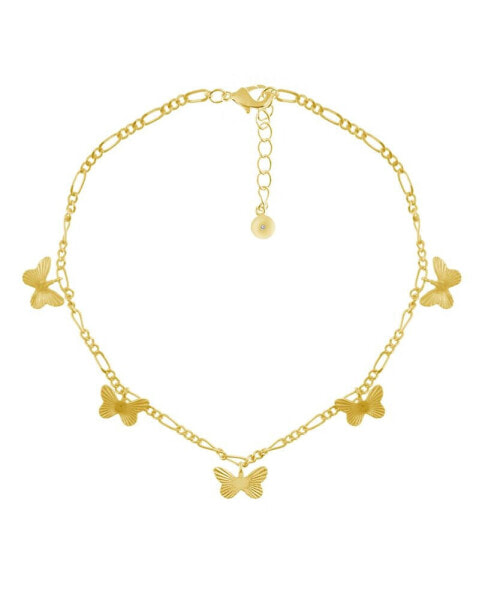 Multi Textured Butterfly Anklet on Figaro Chain in Gold Plate