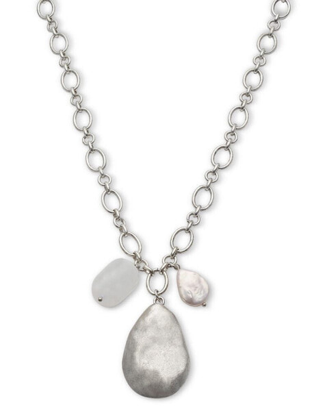 Hammered Teardrop & Freshwater Pearl Pendant Necklace, 38" + 3" extender, Created for Macy's