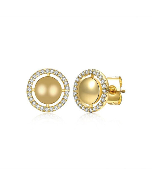 Radiant 14k Yellow Gold Plated Eternity Halo Medallion Stud Earrings with Cubic Zirconia