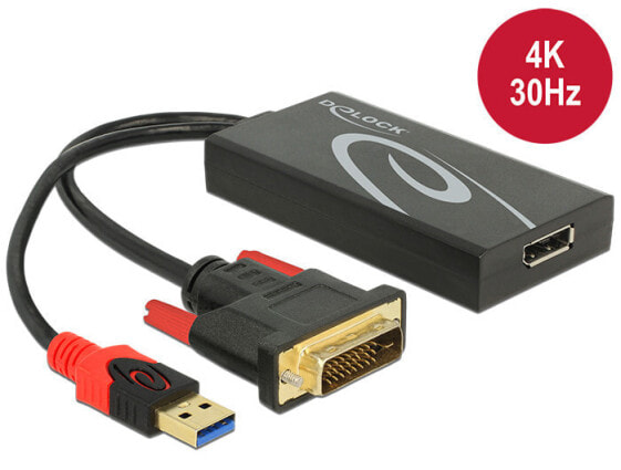 Delock 0.3m - DVI 24+1 + USB-A/Displayport 20p - 0.3 m - DVI-D + USB - HDMI - Male - Female - 3840 x 2160 pixels