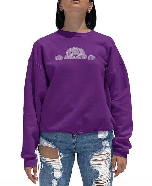 Women's Peeking Dog Word Art Crewneck Sweatshirt