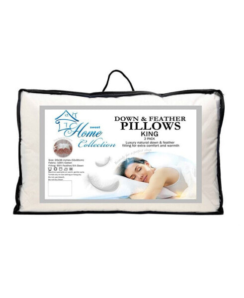 Down and Feather Blend 100% Cotton Cover Premium King Pillow 2-Pack