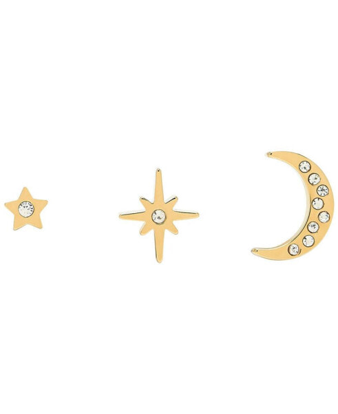 Celestial North Star Moon 18K Gold-Plated Studs Earring Set