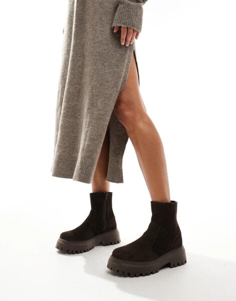 ASOS DESIGN Antigua suede chelsea sock boots in brown