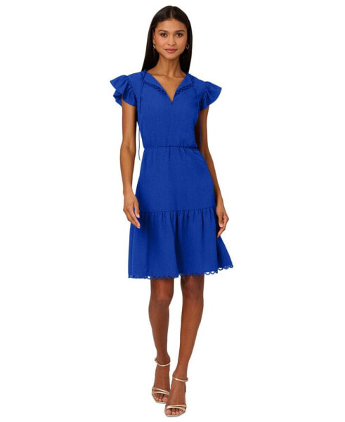 Women's Scallop-Trim Flutter-Sleeve Dress