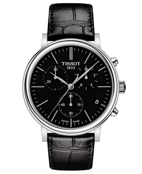 Men's Swiss Chronograph Carson Premium Black Leather Strap Watch 41mm