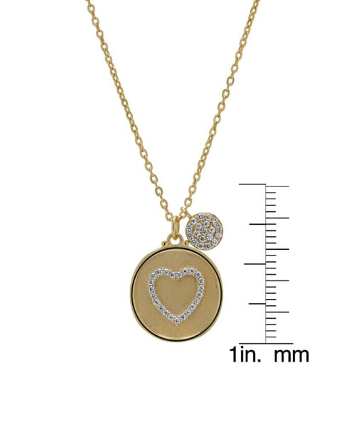 14K Gold Plated Cubic Zirconia Heart Disk Pendant Necklace