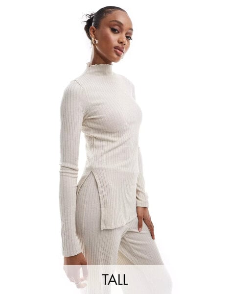 Vero Moda Tall rib jersey longline top co-ord in stone