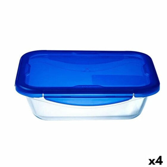 Герметичная коробочка для завтрака Pyrex Cook&go 30 x 23 cm 3,3 L Прямоугольный Синий Cтекло (4 штук)
