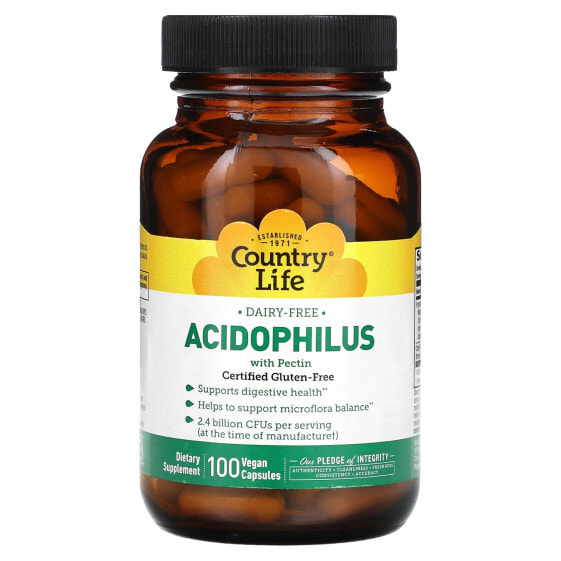 Country Life, Acidophilus с пектином, 100 веганских капсул