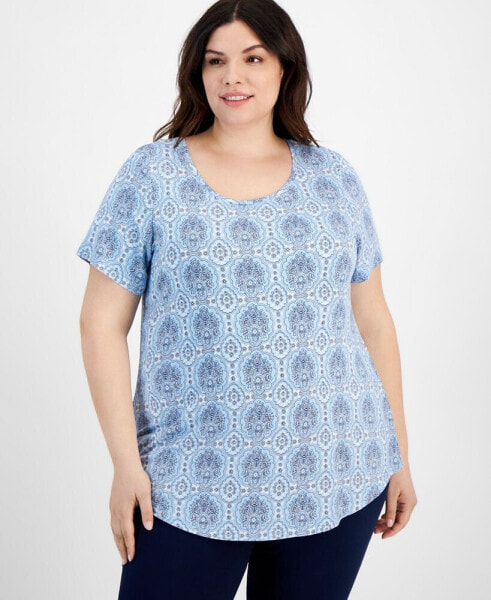 Plus Size Marrahkesh Medallion Print Top, Created for Macy's