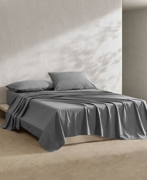 Washed Percale Cotton Solid 4 Piece Sheet Set, Queen