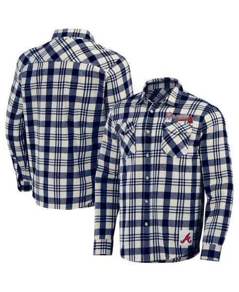 Men's Darius Rucker Collection By Navy Atlanta Braves Plaid Flannel Button-Up Shirt