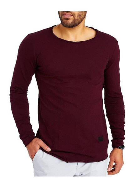 Men's Slim Fit CrewNeck Long T-Shirt | Classic Stylish Longsleeve Round Neck Tee | Bordeaux | S-Size