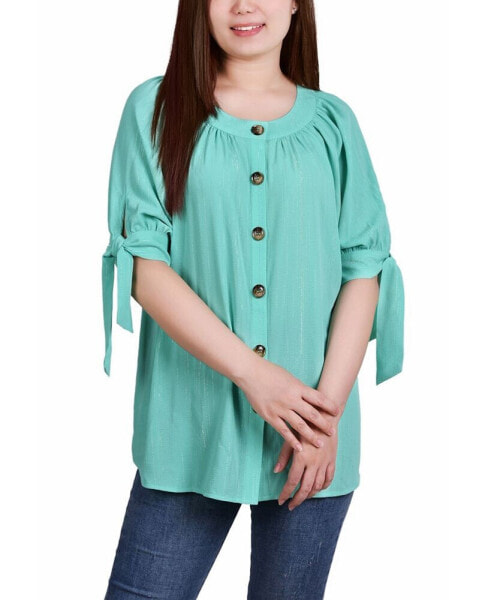 Petite Size Elbow Sleeve Tie-Sleeve Blouse