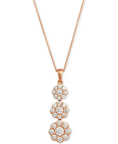 Nude Diamond Triple Flower Pendant Adjustable 20" Pendant Necklace (1 ct. t.w.) in 14k Rose Gold