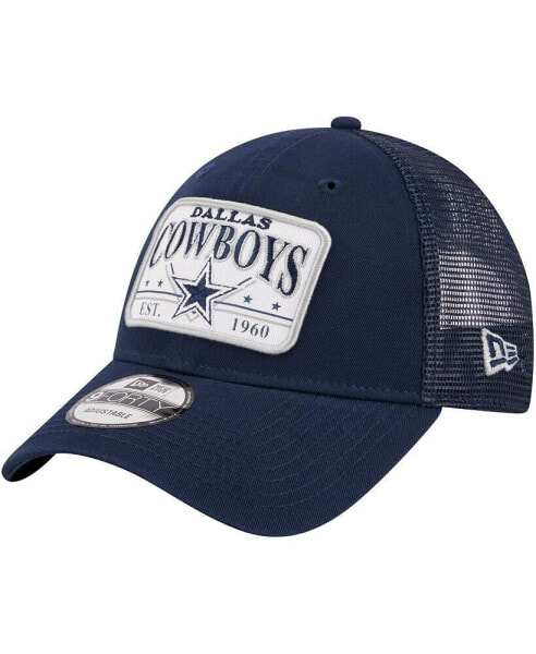 Men's Navy Dallas Cowboys Plate 9FORTY Trucker Adjustable Hat