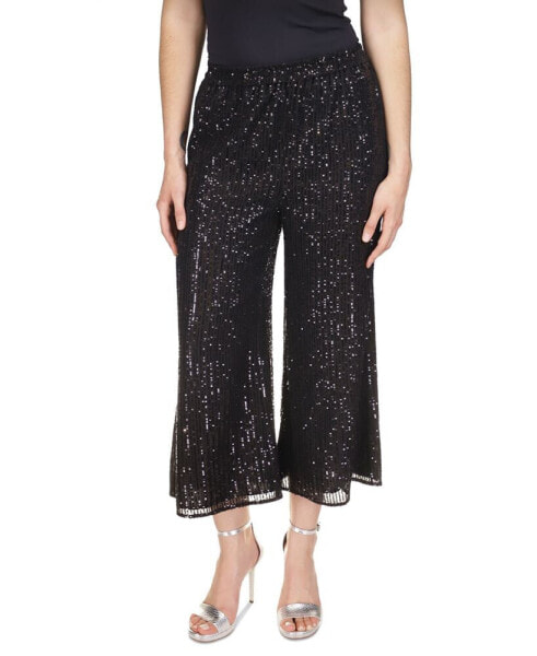 Petite Sequin Cropped Wide-Leg Pants