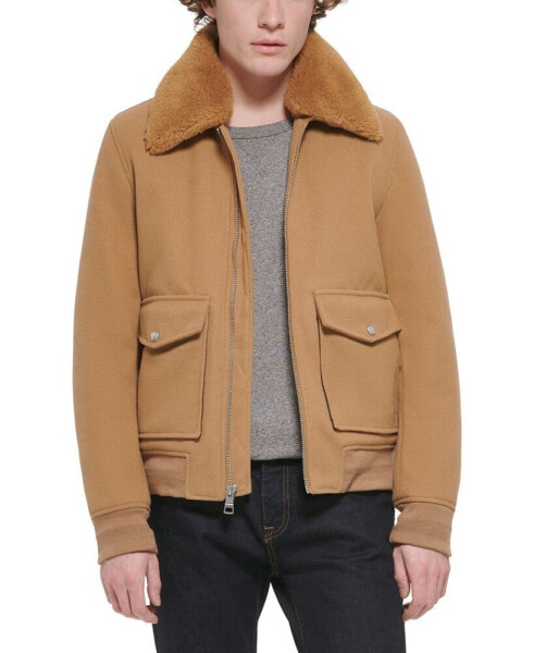 Men's Faux-Fur-Collar Bomber Jacket