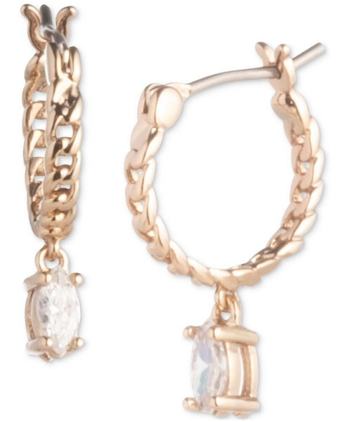 Gold-Tone Cubic Zirconia Charm Chain Link Hoop Earrings
