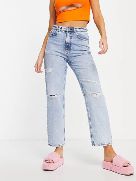 Only – Romeo – Verkürzte Boyfriend-Jeans in Hellblau mit mittelhohem Bund