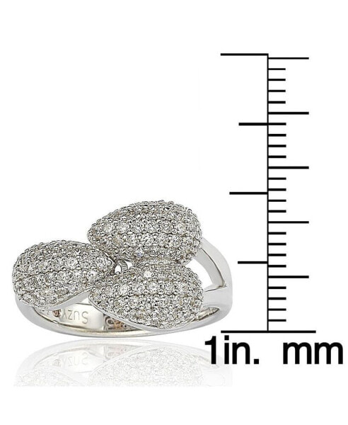 Suzy Levian Sterling Silver Cubic Zirconia 3 Leaf Pave Puff Ring