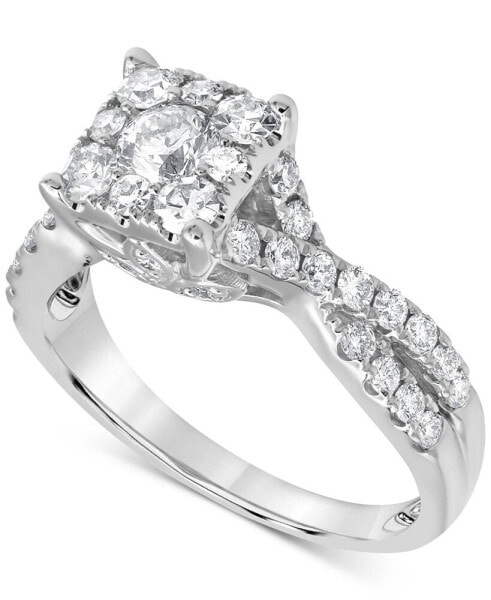 Diamond Halo Twist Engagement Ring (1-1/4 ct. t.w.) in 14k White Gold