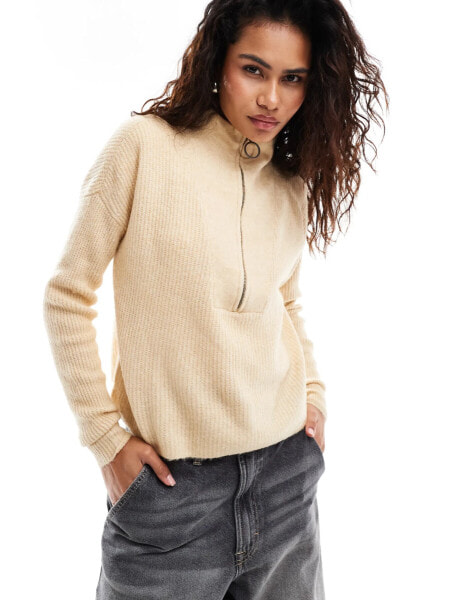 Noisy May half zip jumper in cream