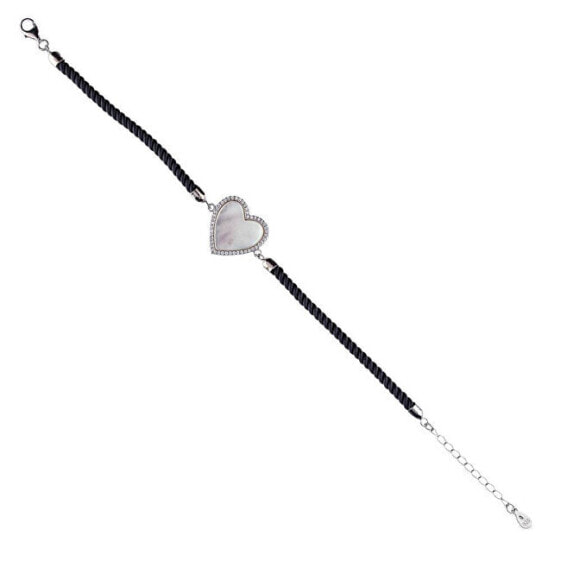 Браслет MOISS романтический черный текстильный с браслетом сердца B0000823