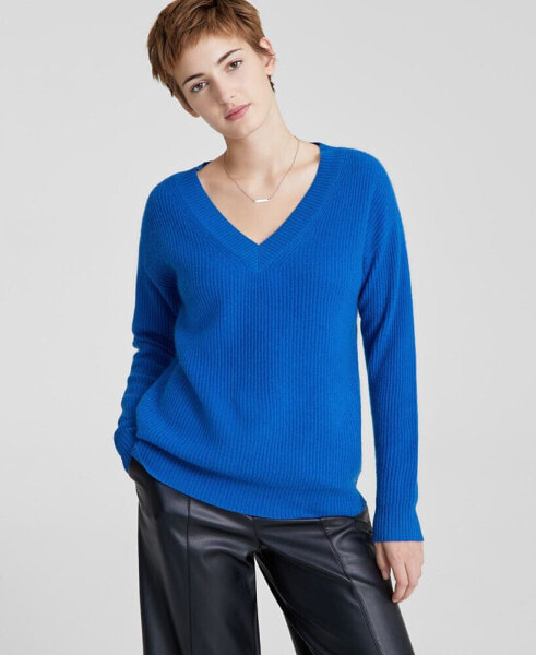 Women's 100% Cashmere Ribbed V-Neck Sweater, Regular & Petites, Created for Macy's