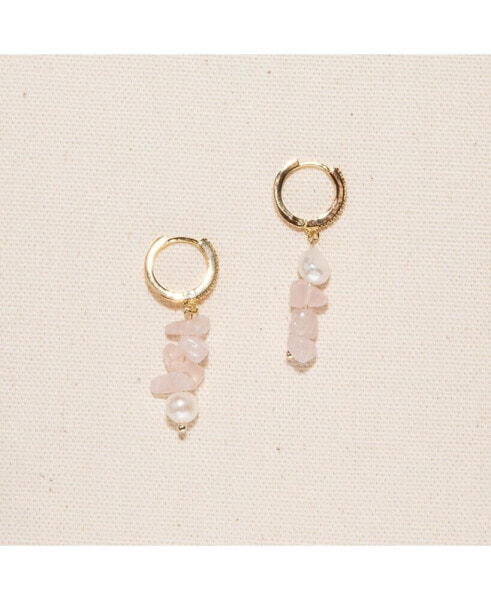 18K Gold Plated Freshwater Pearls with Rose Quartz Mismatch Style - Manifesting it! Earrings For Women