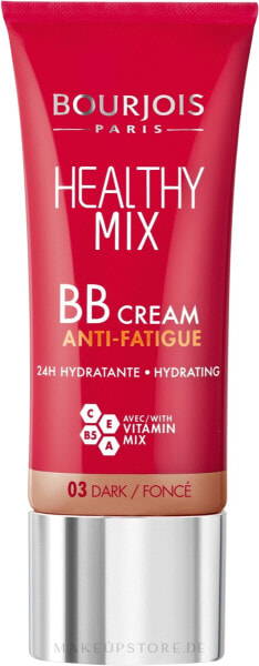 Feuchtigkeitsspendende BB Creme gegen müde Haut mit Vitaminkomplex - Bourjois Healthy Mix BB Cream Anti-Fatigue 03 - Dark